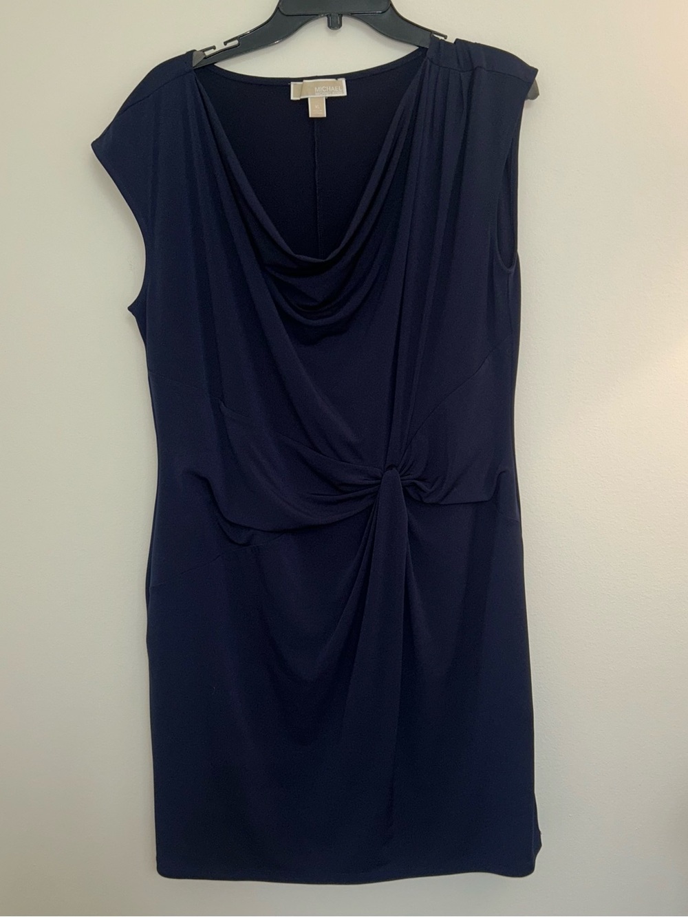 Michael Kors Womens XL Navy Blue Cowl Neck Twist Front Ruched Sheath Dress
